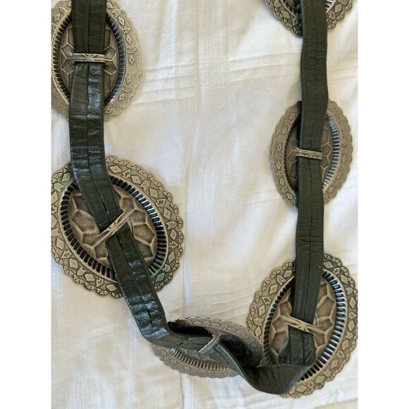 Vintage 1960\'s Set Concho Belt & Matching Clip On Earrings Genuine Leather